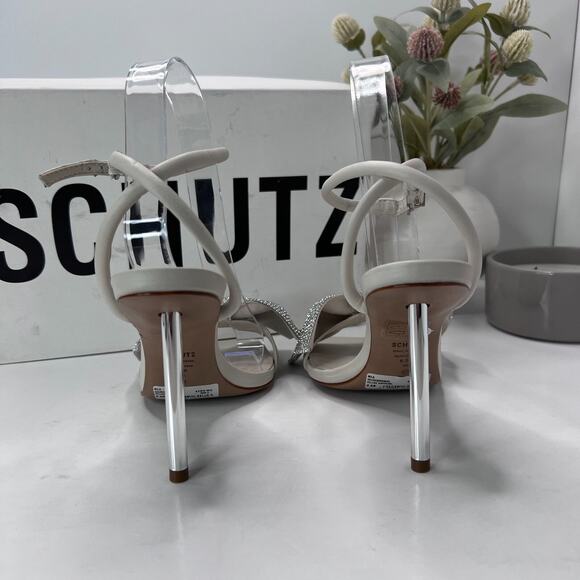 Schutz Mila Nappa Leather Rhinestone Crystal Stiletto Cream Women's 6.5 B NWB - Picture 5 of 13